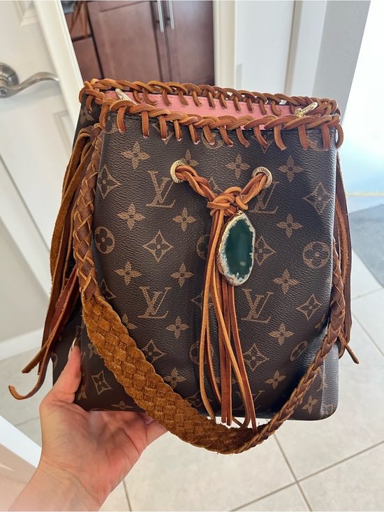 Louis Vuitton Handbags - Repurposed Louis Vuitton Canvas Brown Monogram Fringe Bucket Bag - Brown/Pink